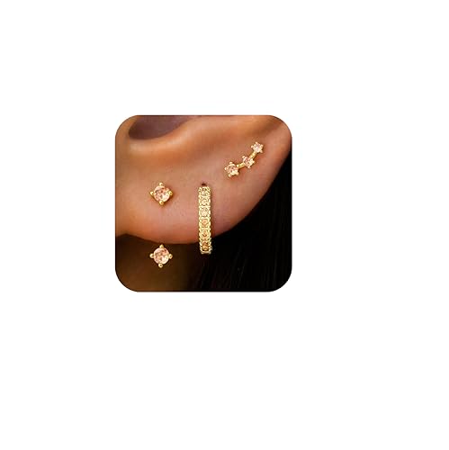 3 Pairs Dainty Small 4th of July Earrings for Women Trendy, Birthstone Stud Huggie Hoop Jacket Stack for Cartilage Helix, Gold Plated Hypoallergenic Cute Women Fashion Accessories Western Jewelry Gifts - color: 11Champagne-Nov (Gold)
