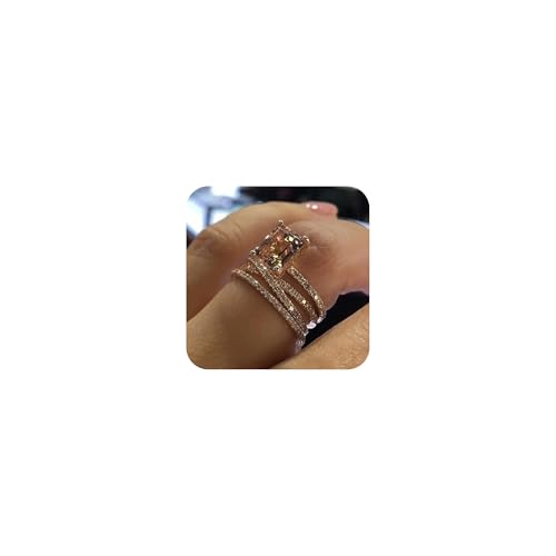 WDIYIEETN Fashion Jewelry 14k Rose Gold Shiny Square Champagne Zirconia CZ Crystal Diamond Wedding Ring Size 5-11 for Women(11) - size: 11
