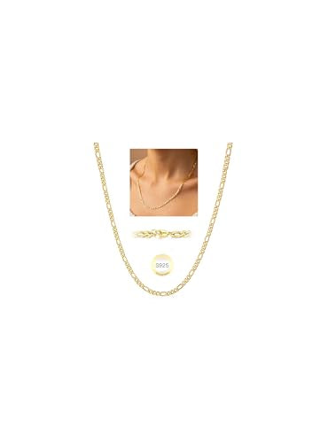 Avotto S925 Sterling Silver Figaro Chain Necklace for Women Girls 3mm/5mm Thick Sturdy & Colourfast Women's Chain Necklaces Jewelry for Women Girls 14/16/18/20/22/24/Inch - color: 5mm-Gold, size: 16 inch(41cm)-Choker Length
