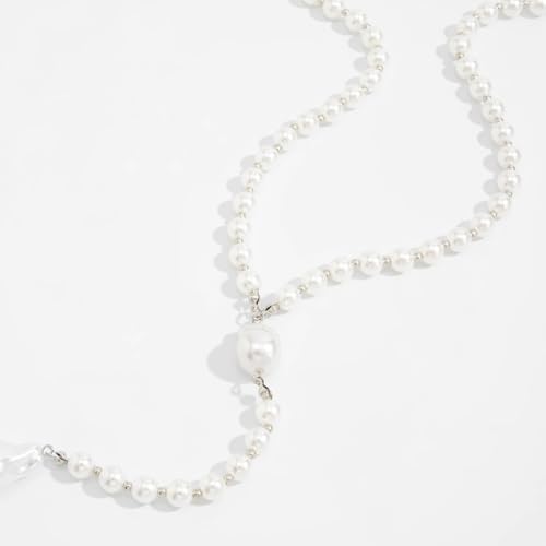 Rhinestone Back Chain Necklace for Women Bridal Wedding Sexy Rhinestone Backdrop Chain Waist Belly Chains Trendy Body Chains Jewelry - style: Big Pearl