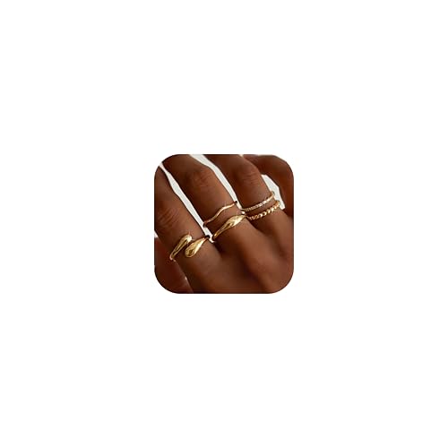 THUNARAZ 14K Gold Plated Rings for Women Non Tarnish Stackable Chunky Rings Cubic Zirconia Thumb Ring Set Dainty Trendy Statement Promise Wedding Bands Engagement Ring for Women Size 6-10 - color: Gold
