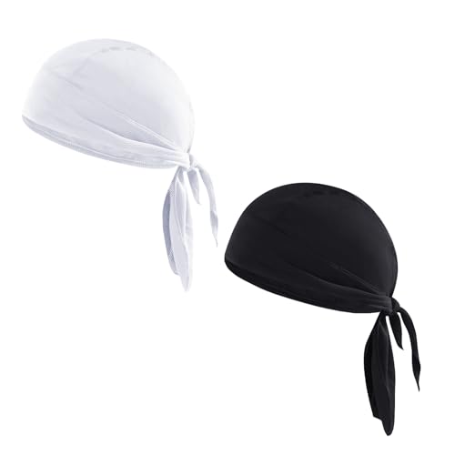 PURFUN Men Women Breathable Cycling Bandana Headscarf Adjustable Sweat Wicking Quick Dry Mesh Head Scarf Wrap Liner Skull Cap - color: 2pcs/White+black
