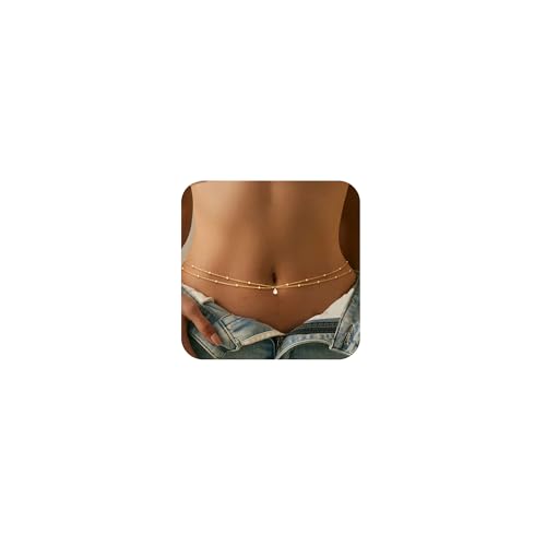 CHESKY Waist Beads for Women, Dainty 14k Gold Plated Waist Chain Beach Accessories Cute Belly Chain Body Chain Gold Chain Belts for Women Summer Beach Jewelry for Womens Gifts Rave Outfits for Womens - style: cross waist beads