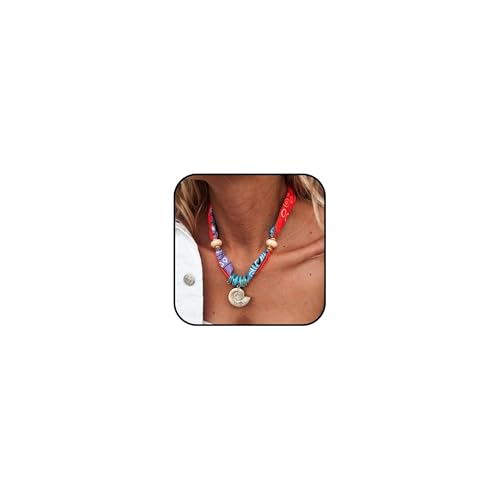 Scarf Necklace with Charm Gold Starfish Chunky Cross Heart Flower Pendants Bandana Charm Necklace Western Scarf for Women Boho Cowgirl Country Cowboy Accessories Beach Vacation Vacation Outfits Jewelry - color: C5-Scarf Necklace With Conch Charm