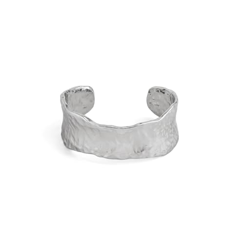 COLORFUL BLING Minimalist Hammered Irregular Cuff Bracelets for Women Open Wide Chunky Cuff Statement Wrap Bangle Bracelet - color: irregularsilver