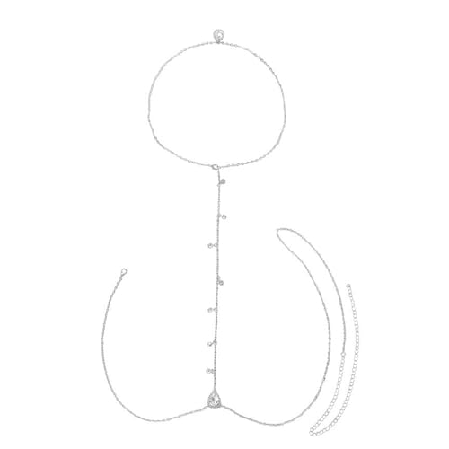 Sexy Crystal Back Chain Necklace for Women Rhinestone Simple Body Chain Gold Silver Backdrop Chain Body Jewelry Wedding Bridal Party Prom - color: Silver
