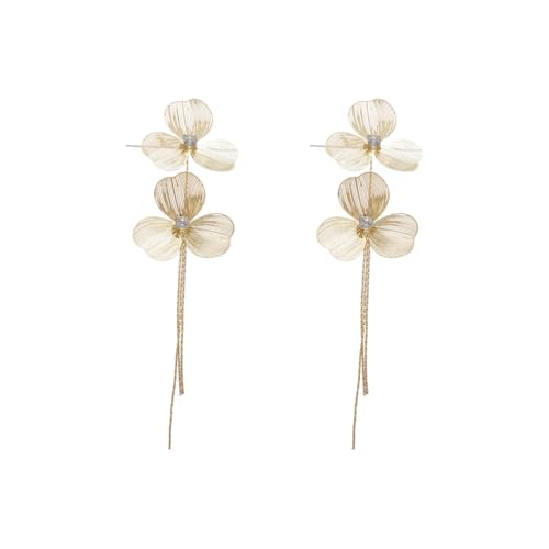 Gold Flower Dangle Long Tassel Earrings for Women Boho Large Metal Drop Hollow Flower Earrings Layered Floral Petal Jewelry - color: Gold