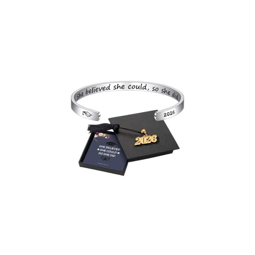 M MOOHAM Graduation Gift for Her Him 2026, Inspirational Graduation Bracelets Class of 2026 High School College Graduation Gift for Her with Graduation Box - style: " With Box -She Believed She Could So She Did