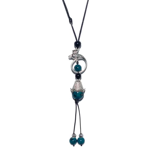 Boho Style Colorful Ceramic Bead Strand Necklace Adjustable Bohemian Jewelry Gift for Women, Fashion Clothing Matching Necklace - color: Teal