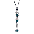 Boho Style Colorful Ceramic Bead Strand Necklace Adjustable Bohemian Jewelry Gift for Women, Fashion Clothing Matching Necklace - color: Teal