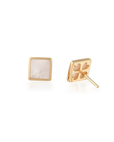S.Leaf Gold Stud Earrings for Women Sterling Silver Gold plated Hypoallergenic Shell Mother of Pearl Post Earrings for Women Birthday Gifts - color: C01_Shell_7mm_Gold
