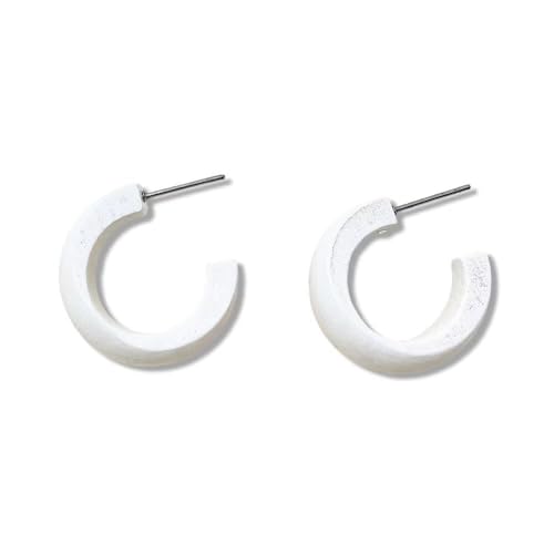 Boho Retro Wooden Lightweight Geometric C Hoop Earrings Natural Wood Stud Earrings for Women - color: White