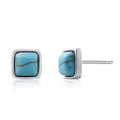 Tibetan Turquoise Earrings 925 Sterling Silver Post Stud Boho Gemstone Hypoallergenic Handmade Earrings for Women Trendy Fashion - style: Square