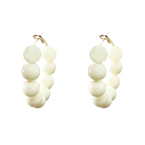 Summer Candy Colored Bead Earrings Lightweight Dainty Acrylic Geometry Hoop Earrings for Women Cute Boho Chic Handmade Jewelry - color: Beige