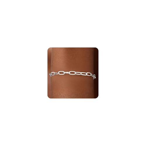 S925 Sterling Silver Paperclip Chain Bracelets for Women - 18K Gold Plated Sterling Silver Paperclip Chain Bracelet Handmade Jewelry Gold Bracelets for Women 6.5/7/7.5/8 Inch - color: Silver, size: 6.5“