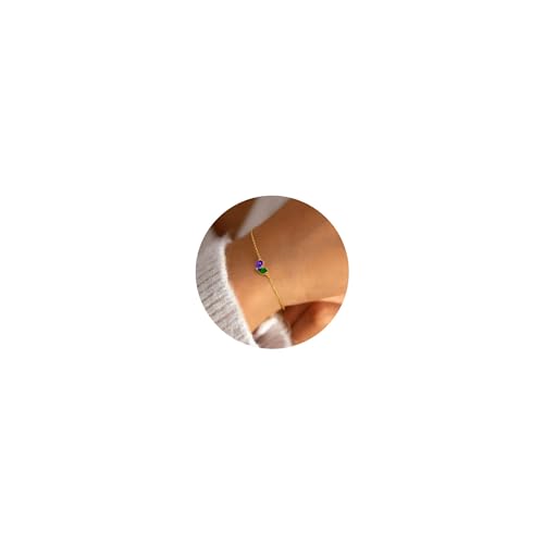 Turandoss Gifts for Women Her Daughter - 6 7 8 9 10 11 12 13 14 15 16 Year Old Girls Birthday Gifts, 14K Dainty Gold Plated Created Birthstone Bracelets for Women Girls Teens Jewelry Gifts - color: 02-05-Feb-May-Birthstone