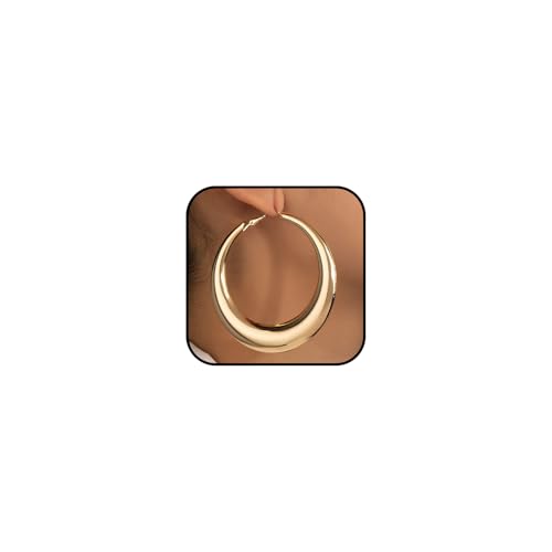 Chunky Gold Large Hoop Earrings for Women, Dainty 14K Gold Big Circle Round Statement Earrings Silver Trendy Thick Hoops Ear Jewelry for Anniversary - color: Gold