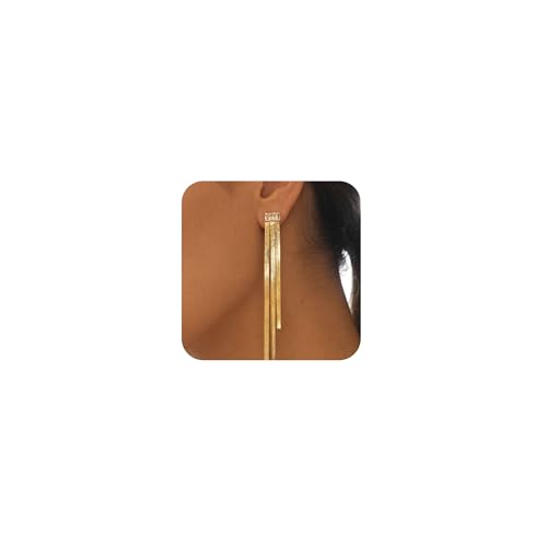 Gold Earrings for Women Trendy, Simple Dainty 14K Gold Plated Paperclip Square Chain Link Dangle Hoops Earrings Pin Stud Huggie Earrings Lightweight Hypoallergenic Minimalist Aesthetic Gold Jewelry for Christmas Gifts - color: tassel earrings-C