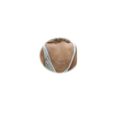 Wedding Multi-layered Rhinestone Back Chain Necklace Layered Bridal Crystal Back Chain Jewelry Festival Rave Rhinestone Backdrop Jewelry Dress Shoulder Body Chain Jewelry for Women - color: Tassel-silver