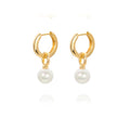 Gold Plated Huggie Hoop Earrings with Charms Fashion Pearl Drop Dangle Earrings for Women Handmade Karma Circle Jewelry for Ladies Lightweight Pearl Earrings on Christmas - color: small hoop