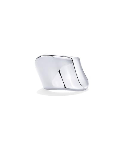 PAVOI 14K Gold Plated Chunky Statement Ring for Women | Stainless Steel Hypoallergenic Wide Stackable Rings - color: White Gold