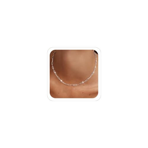 MBW Silver Paperclip Chain Necklace for Women,Dainty Sterling Silver Choker Necklaces for Women Trendy Simple Long Chunky Minimalist Waterproof Link Necklace Jewelry Gifts for Women 16/18/20 in - color: 3mm16"