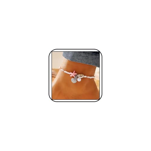 Ankle Bracelet for Women Beach Puka Shell Anklet Waterproof Starfish Seashell Pearl Anklets Stretch Beaded Ankle Bracelets Boho Beach Anklet Jewelry for Summer Beach Party - color: Pink