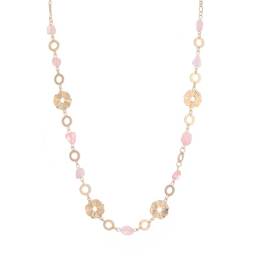 Long Gold Necklaces for Women Dainty Natural Stone Beaded Gold Necklace Mothers Day Gifts Boho Gold Costume Jewelry for Women - color: Pink Crystal