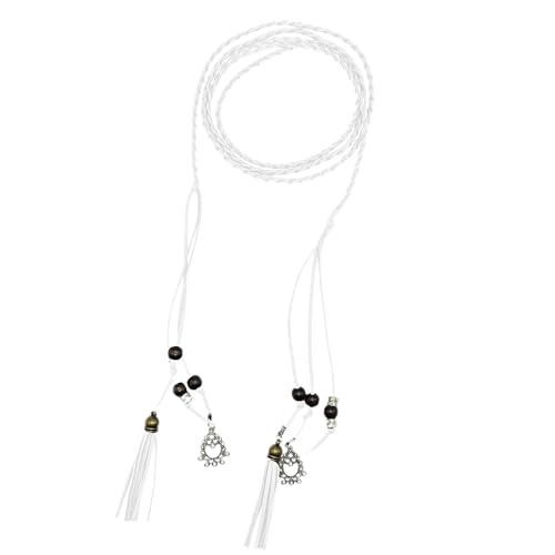 Women's Waist Belts Woven Tassels Chain Belt Skinny Rope Belt for Skirt Dress Boho Style - color: White