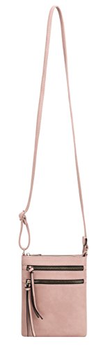DELUXITY Crossbody Purse Bag Shoulder Bag Multi Pocket Zipper Purse - color: Blush