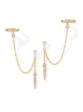 MUMREUES Gold Earrings for Women Trendy 14K Gold Plated Dangle Earrings Small Hoop Huggie Drop Stud Earrings Cubic Zirconia Simple Minimalist Dainty Chain Tassel Hypoallergenic Earrings - color: Ear Cuff & Gold