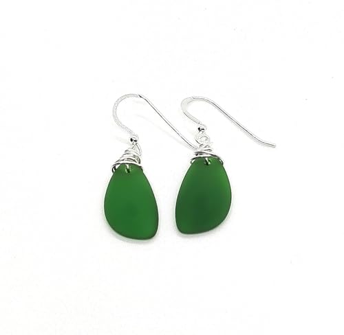 Popular Recycled Sea Glass Earrings on Sterling Silver Hooks - color: Green 2