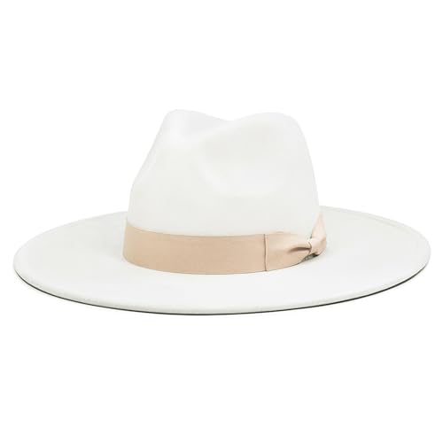 FLUFFY SENSE. Big Wide Brim Fedora Hat for Women - Nashville Outfits Western Hats Women's Felt Panama Rancher Hat - color: Ivory