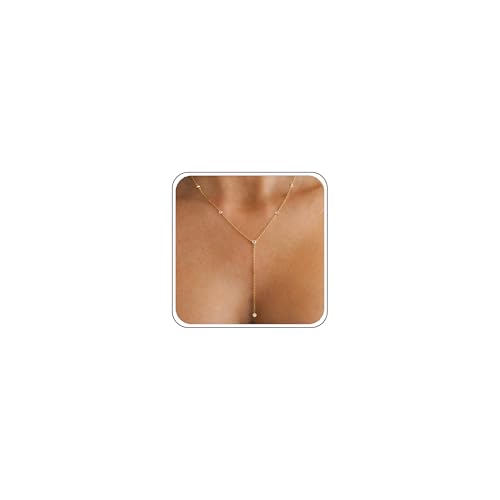 Gold Necklace for Women - Dainty Long Lariat Necklace 14K Gold Plated Clover Star Teardrop CZ Y Shaped Drop Necklaces Cute Long Necklaces for Women Trendy Prom Formal Womens Jewelry - color: Gold-CZ Choker