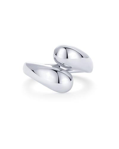 PAVOI 14K Gold Plated Chunky Open Twist Stackable Rings for Women | Bold Crossover Statement Ring Band - color: White Gold
