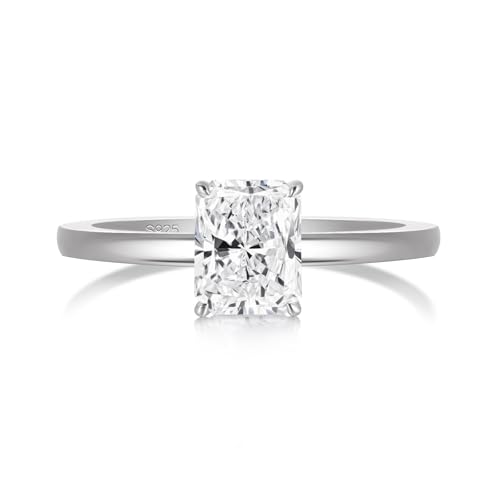 EAMTI 1/2/3/4CT 925 Sterling Silver Engagement Rings Radiant Cut Solitaire Cubic Zirconia CZ Wedding Promise Rings for Her Wedding Bands for Women Size 3-11 - color: Silver-1CT