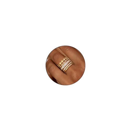 FUNEIA Stackable Gold Rings for Women Non Tarnish Trendy Dainty 14K Gold Plated Stacking Cubic Zirconia Thumb Ring Set Pack Statement Chunky Band Rings Promise Engagement Rings Size 7 8 9 10 11 - color: C-5Pcs Stackable Rings
