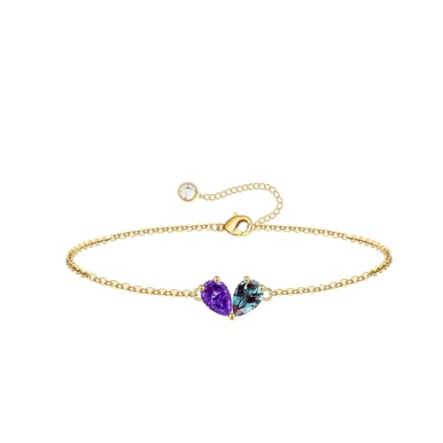 Turandoss Gifts for Women Her Daughter - 6 7 8 9 10 11 12 13 14 15 16 Year Old Girls Birthday Gifts, 14K Dainty Gold Plated Created Birthstone Bracelets for Women Girls Teens Jewelry Gifts - color: 02-06-Feb-Jun-Birthstone