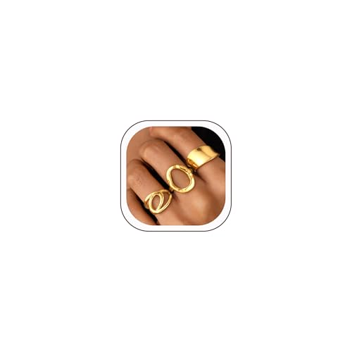 ZOERAY Chunky Gold Rings for Women Non Tarnish Trendy 14k Gold Plated Adjustable Signet Band Stackable Thumb Ring Set Open Twist Dome Statement Stacking Rings Jewelry Gifts for Women Size 5-10 - color: A.Interlock Statement Rings
