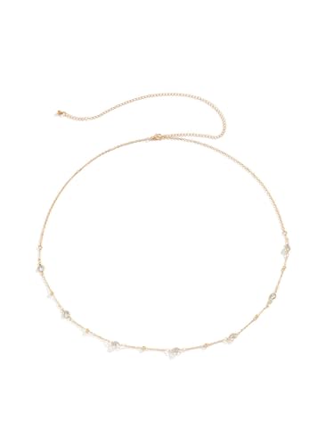 MODRSA Gold Body Chain Jewelry for Women Back Necklace for Backless Dress Backdrop Pearl Rhinestone Belly Chain Waist Chains Bra Chains Lingerie Summer Bikini Bodychain Trendy Sexy Stomach Jewelry - color: C1- Waist chain - Rhinestone gold