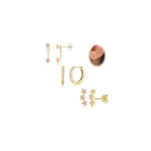 3 Pairs Dainty Small 4th of July Earrings for Women Trendy, Birthstone Stud Huggie Hoop Jacket Stack for Cartilage Helix, Gold Plated Hypoallergenic Cute Women Fashion Accessories Western Jewelry Gifts - color: 11Champagne-Nov (Gold)