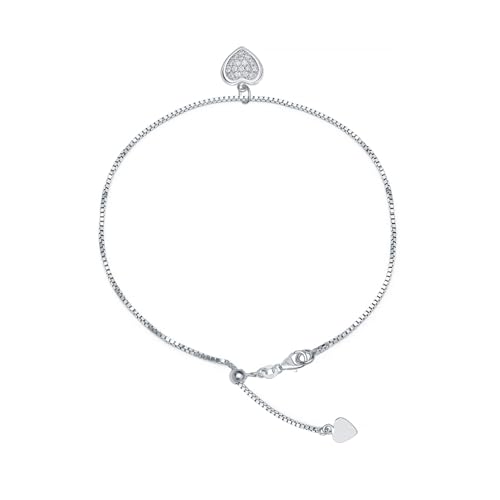 LeCalla 925 Sterling Silver Adjustable Anklets for Women | Women's Anklet Bracelets Foot Jewelry | Chain Link Anklets Silver Jewelry | Summer Beach Jewelry for Wife Girlfriend Her - color: CZ Heart Bolo
