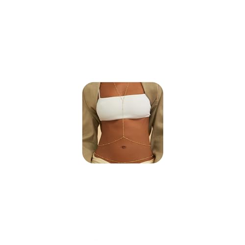 14K Gold Plated Body Chains for Women, Sexy Layered Belly Waist Chain Crossover Bikini Bra Chain, Summer Beach Rhinestone Body Jewelry - style: Gold Beads
