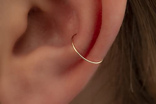 Gold Hoop Earrings Silver Hoop Earrings - Hoop Earrings For Women Two Pcs Of Thin Gold Filled Sterling Silver Hoops, Helix Hoop, Tragus Ring, Cartilage Hoop - color: Gold, style: 10mm 24 gauge / 1 pair