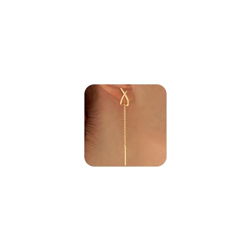 14K Gold Plated Dangle Earrings for Women Chain Dangling Long Earrings Trendy CZ/Twisted X Hoop Studs Dainty Threader Earrings Wedding Hanging Drop Dangly Minimalist Jewelry Gifts for Woman - style: 2