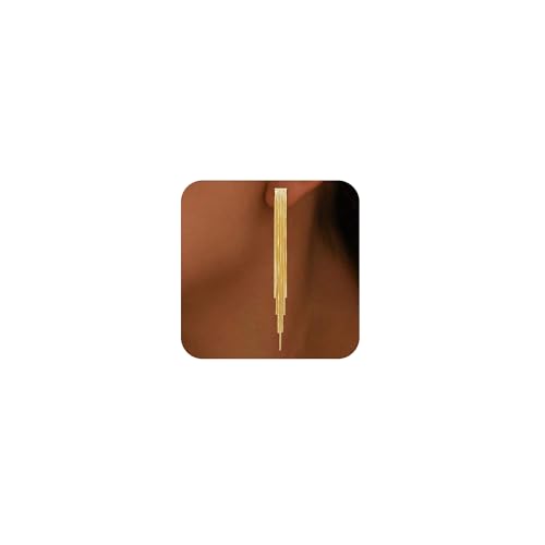 Gold Earrings for Women Trendy, Simple Dainty 14K Gold Plated Paperclip Square Chain Link Dangle Hoops Earrings Pin Stud Huggie Earrings Lightweight Hypoallergenic Minimalist Aesthetic Gold Jewelry for Christmas Gifts - color: tassel earrings-E