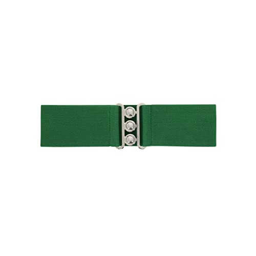 FASHIONGEN - Wide Waist Elasticated Woman Belt Made in France, GLORIA - color: Green (Silver Buckle), size: Medium / waist size 30 to 32