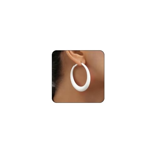 Colorful Large Hoop Earrings for Women Chunky Statement Earrings for Women White Black Red Leopard Hot Pink Earrings Big Hoops Vintage Neon 80s 90s Earrings Chunky Jewelry - style: White