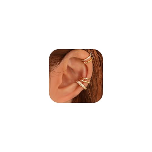 LOLIAS 4 Pairs Ear Cuffs Non Piercing - 14K Gold Plated Ear Cuff Earrings for Women Ear Cuff for Non Pierced Ears Clip on Cartilage Earring Adjustable Fake Earrings Set - style: Double-14K Gold Plated