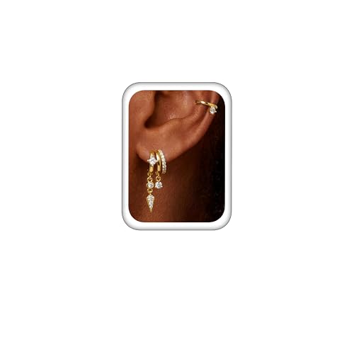 Triple Huggie Stacked Earrings for Women Gold Chain Drop Dangle Earrings Cute Statement CZ Earrings Trendy Dainty Jewelry Gift - color: Gold 9